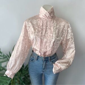 v i n t a g e :: Pleated Floral Brocade Satin Blouse Secretary